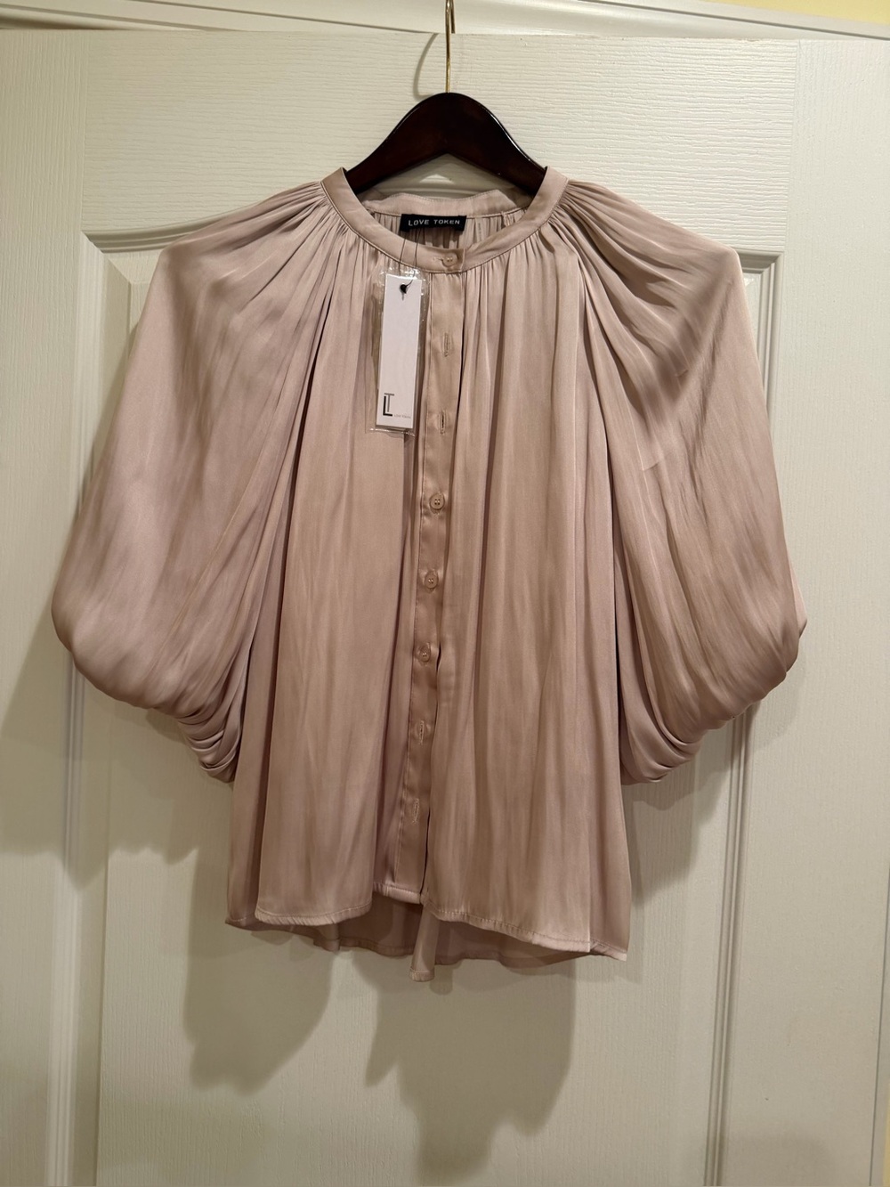 Love Token Champagne Odetta Pleated Button-Down Blouse